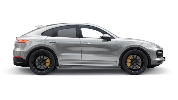 Gray 3d model of a sports SUV in a coupe body on a white background 3d rendering