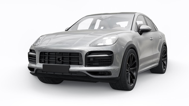 Gray 3d model of a sports SUV in a coupe body on a white background 3d rendering