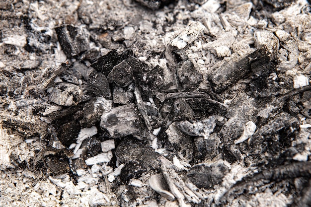 Gray ash pile after fire