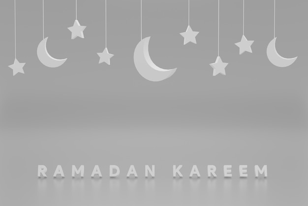 Gray background minimalist with stars and crescent  for events  holidays and etc  3d illustration