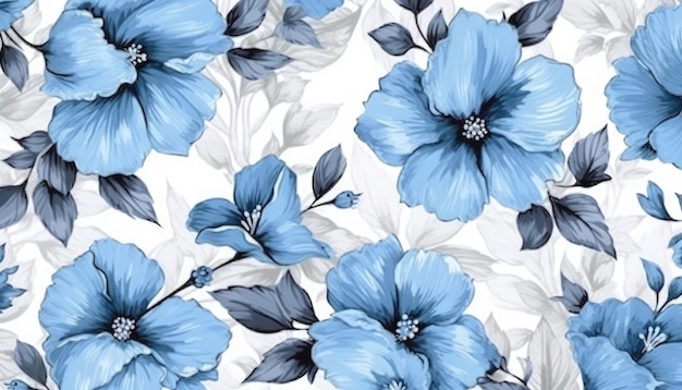 A gray background with beautiful blue flowers Illustration Generative AI