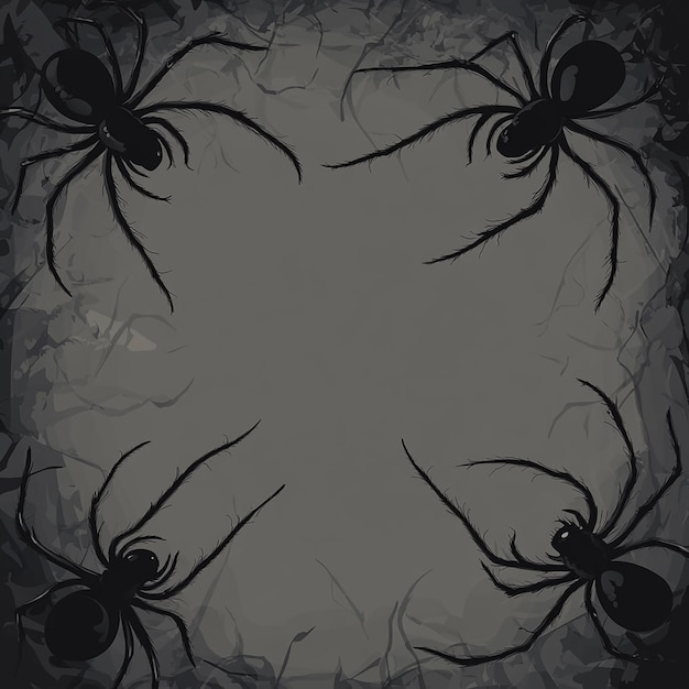 Gray background with four black spiders around edges