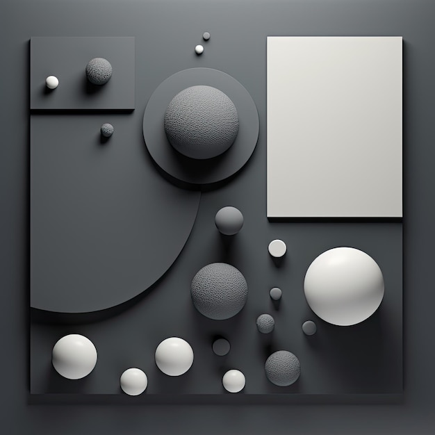 A gray background with gray objects and a round ball