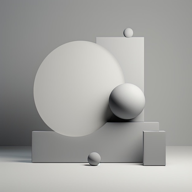 A gray background with gray objects and a round ball