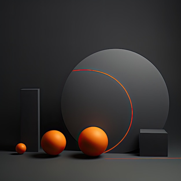 A gray background with Orange objects and a round ball