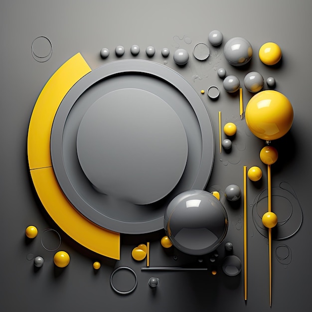 A gray background with yellow objects and a round ball