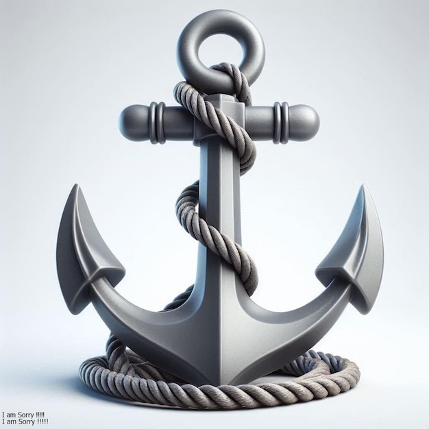 a gray and black anchor with a rope and a rope