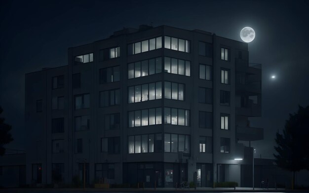 Gray building during the night generated by ai