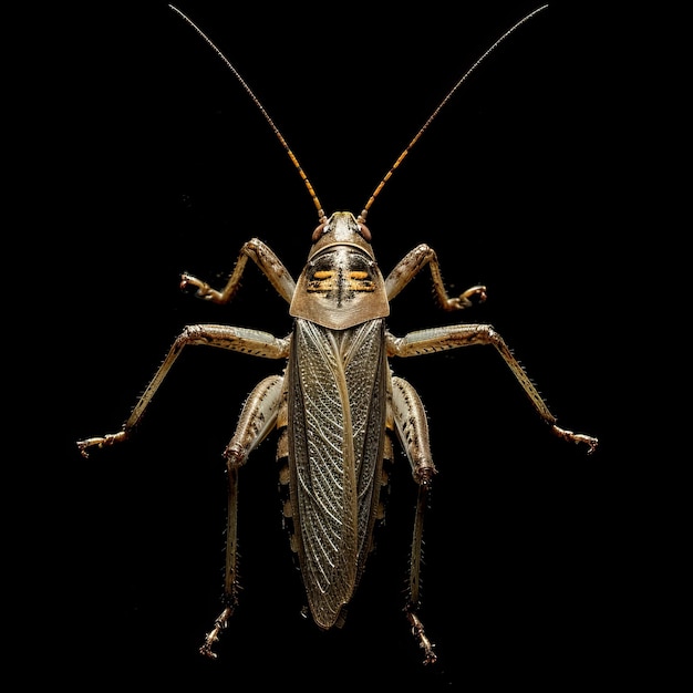 a Gray Bush Cricket on dark Background