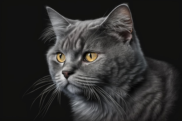 Gray cat on a black background