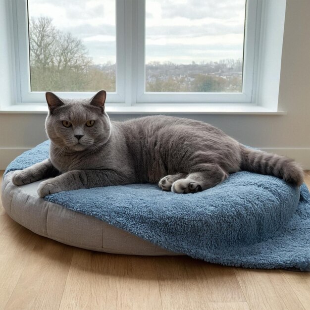 Photo a gray cat is laying on a blue pillow