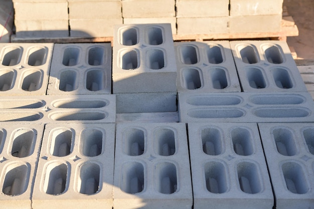 Gray cement solid brick block,Aerated concrete block, modern building material wall, the air with concrete and lime.