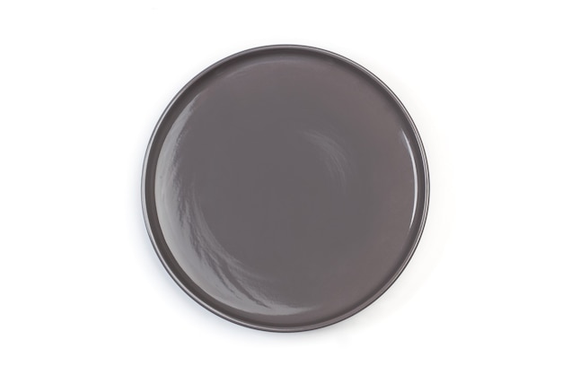 gray ceramic round plate on a white background