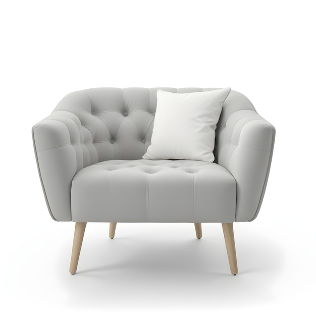 a gray chair with a white pillow on it