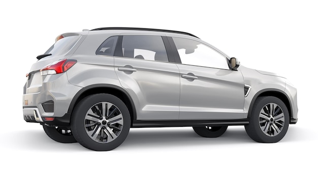 Gray compact urban SUV on a white uniform background with a blank body for your design 3d rendering