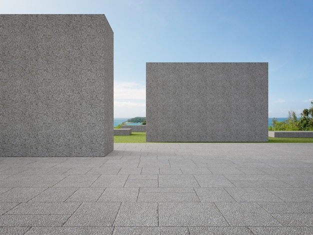 Gray concrete wall on empty outdoor terrace