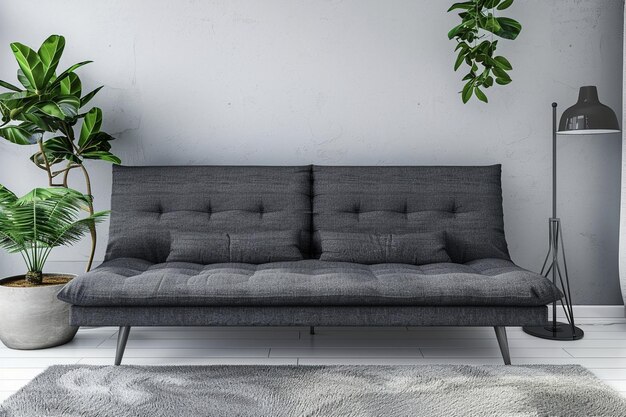 Photo a gray couch with a plant on the side