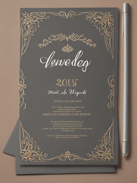 Photo a gray and gold invitation with a gold design on it