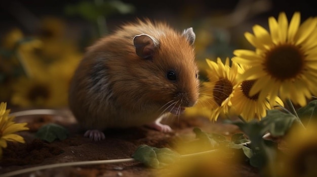 Gray hamster eating sunflower seed