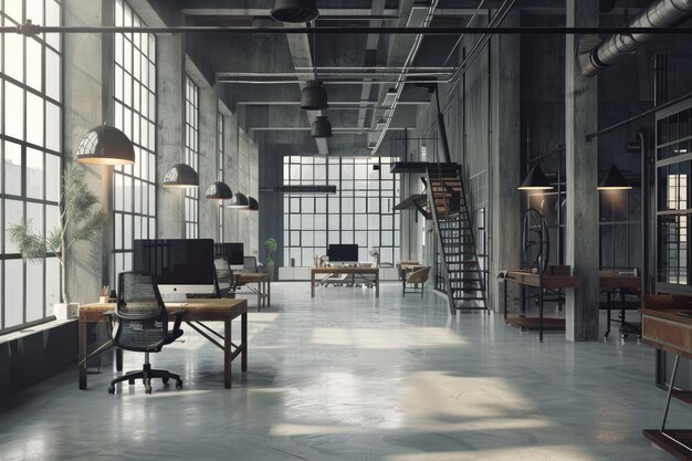 Photo gray industrial style open space office interior