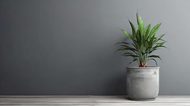 Gray interior with a plant Copy space banner