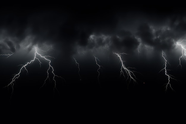 Photo gray lightning isolated on a black background vector illustration glowing gray electric flash thunde