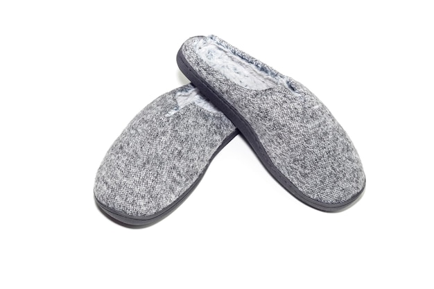 Gray male slippers on a white background