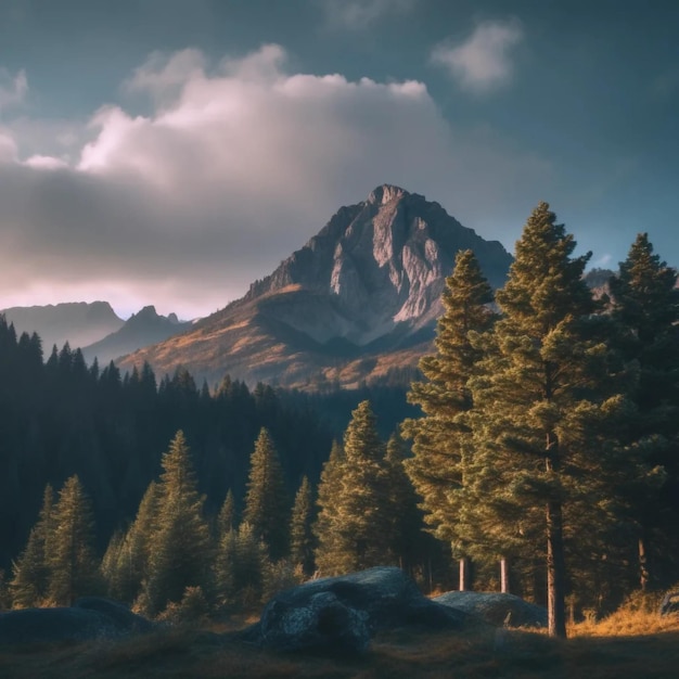 Gray mountain near trees under blue