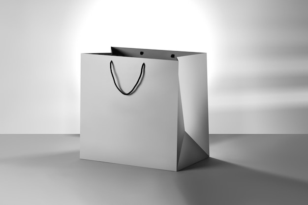 Gray paper matt shopping bag mockup with black handles