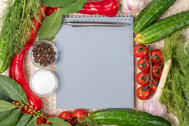 A gray paper with a ruler that says cucumber, tomatoes, and other vegetables on it.