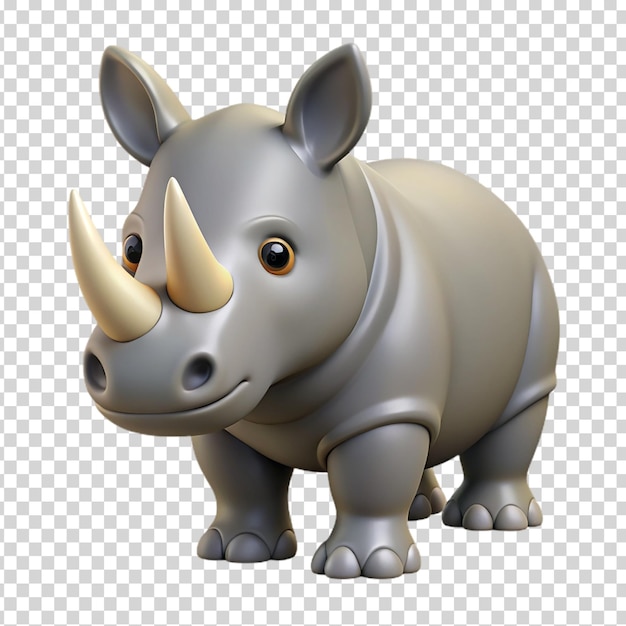 A gray rhino figurine on transparent background