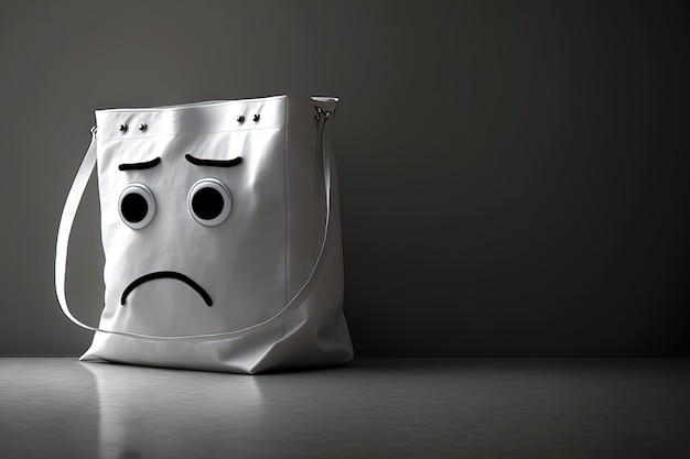 A gray shopping bag with a sad face The concept of high prices in stores and rising inflation