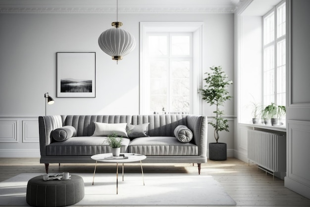 Gray sofa in modern living room interior Illustration AI Generative