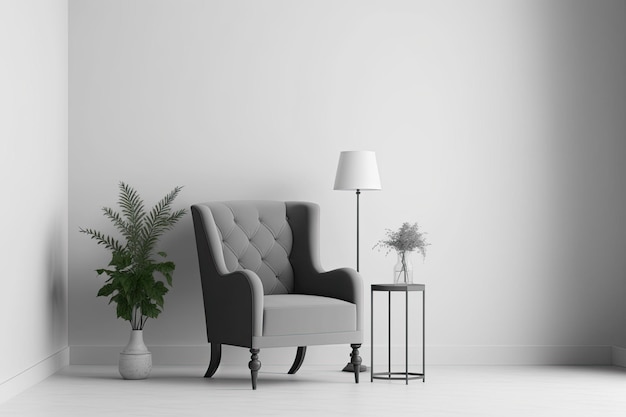 A gray sofa in a white room