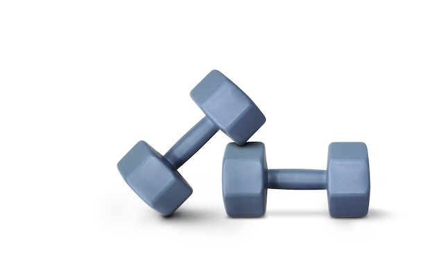 gray steel dumbbell For exercising on a white surface