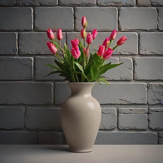 Photo gray stone wall with vase ai image