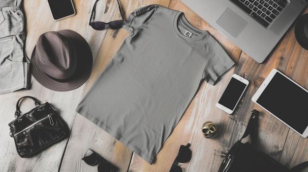 Photo a gray t shirt with a black logo on the front