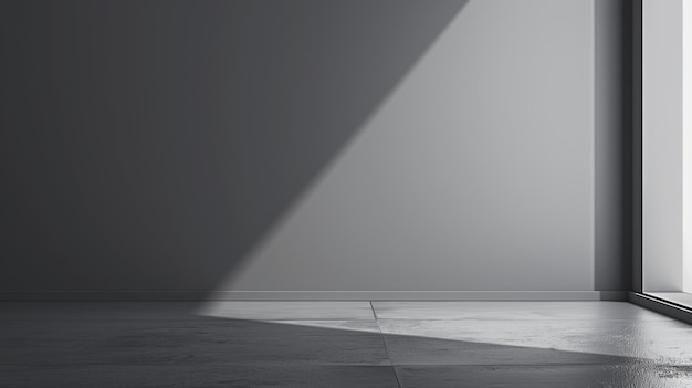 A gray wall in the corner of an empty room with no furniture