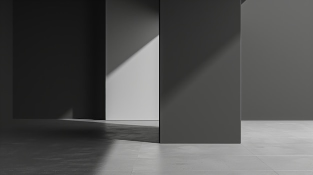 A gray wall in the corner of an empty room with no furniture