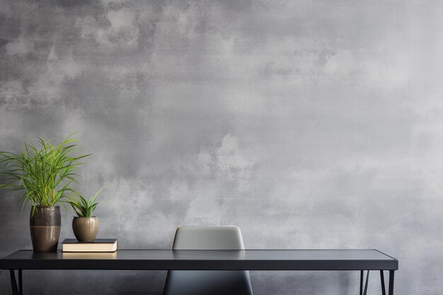 Photo a gray wall with a plant on it and a pot with a plant on it