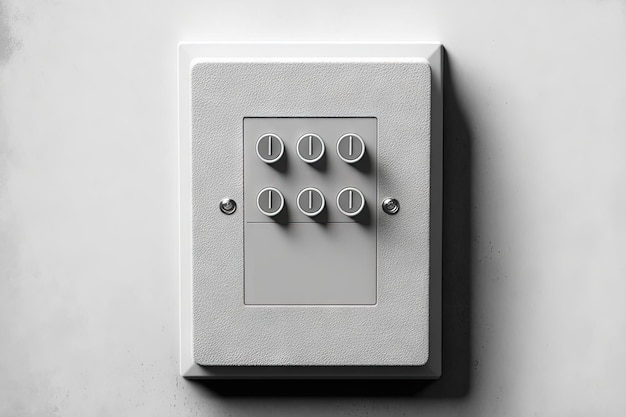 A gray wall with a white plastic switch panel and space for text