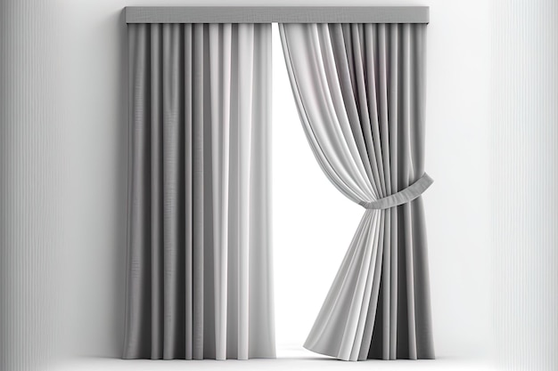 Gray and white curtains Front view isolated on a white backdrop Prepared image for mockup