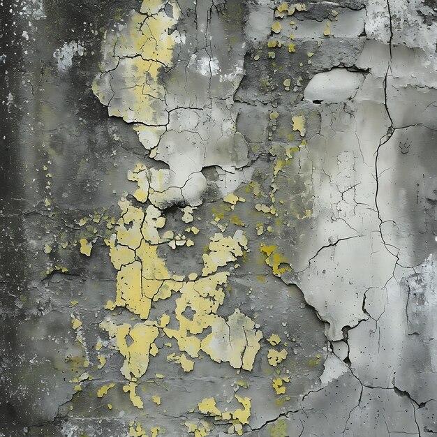 a gray and white photo of a wall with a yellow and white paint