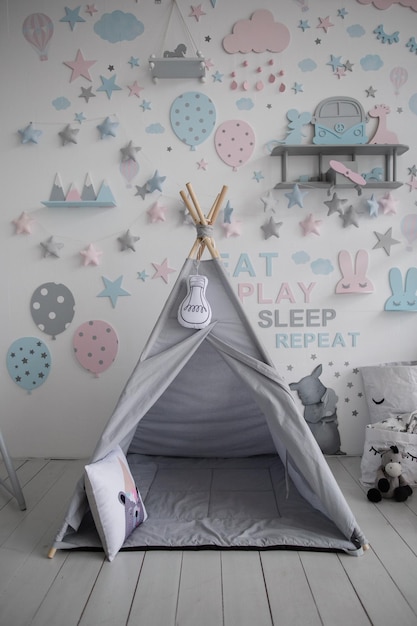 A gray wigwam in the children39s room