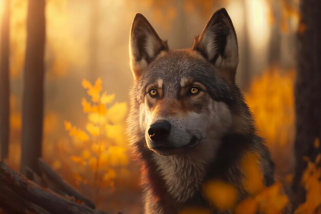 Gray wolf in forest