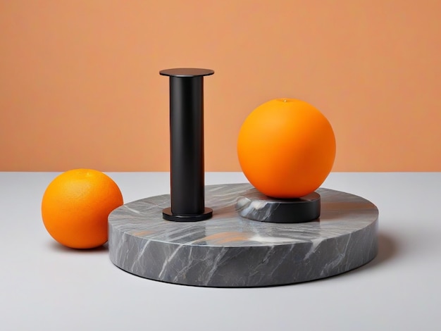 Grayblack marble pedestal to display circular products