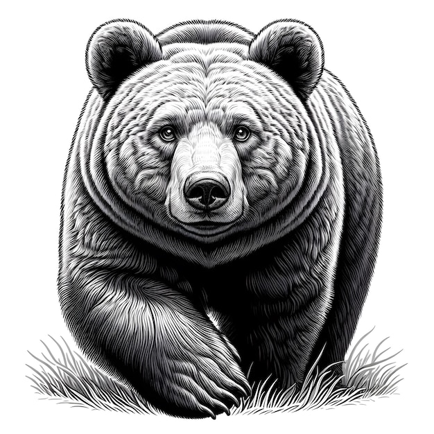 a grayscale drawing of a bear that is on a white background