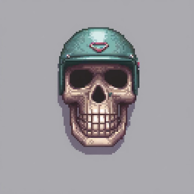 Photo grayscale pixel art skull helmet vintage style