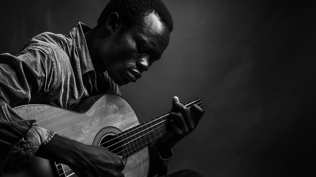 Photo grayscale portrait of a contemplative musician