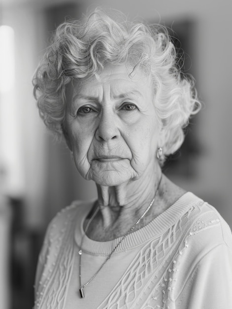 Photo a grayscale portrait of an elderly woman with a subtle expression